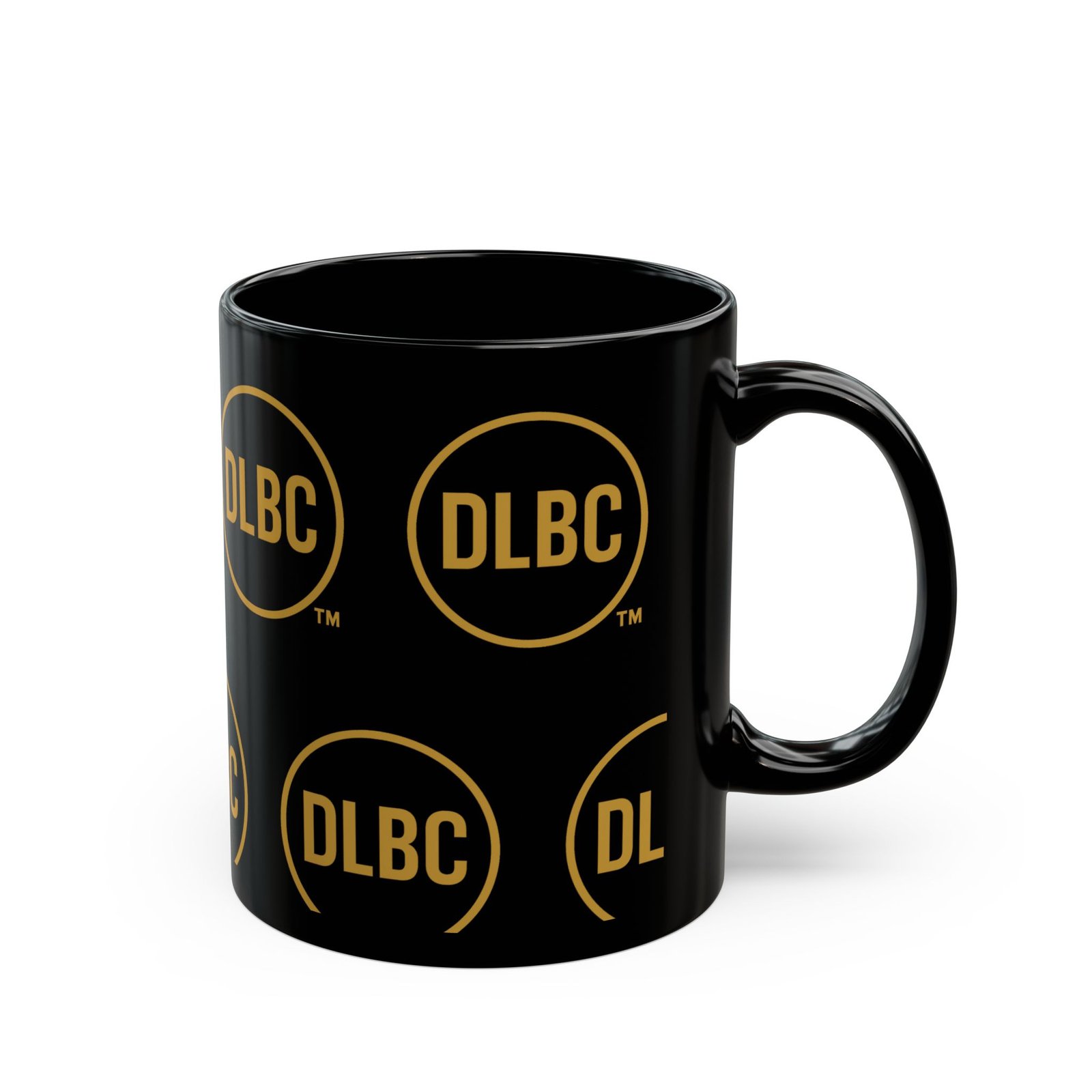 DUDES LOVE BOOBS® Brand — DLBC™ Black and Gold simple logo, 11oz/15oz Ceramic mug
